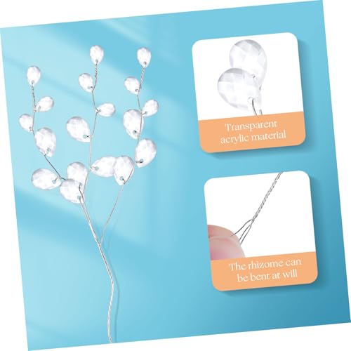 Garneck 50 Stems Artificial Bouquet DIY Crafts 17cm Artificial Water Drop Acrylic Flower Wire Stems Crystal Diamante Flower Branches Thanksgiving Day & Christmas Decortaion - Image 3