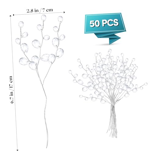 Garneck 50 Stems Artificial Bouquet DIY Crafts 17cm Artificial Water Drop Acrylic Flower Wire Stems Crystal Diamante Flower Branches Thanksgiving Day & Christmas Decortaion - Image 2