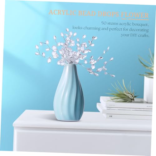 Garneck 50 Stems Artificial Bouquet DIY Crafts 17cm Artificial Water Drop Acrylic Flower Wire Stems Crystal Diamante Flower Branches Thanksgiving Day & Christmas Decortaion - Image 5