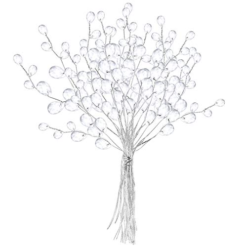 Garneck 50 Stems Artificial Bouquet DIY Crafts 17cm Artificial Water Drop Acrylic Flower Wire Stems Crystal Diamante Flower Branches Thanksgiving Day & Christmas Decortaion - Image 1