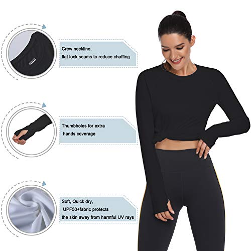 HISKYWIN قمصان طويلة الأكمام لحماية الشمس UPF 50+ للنساء من HISKYWIN - HF103- أسود-S - Image 4