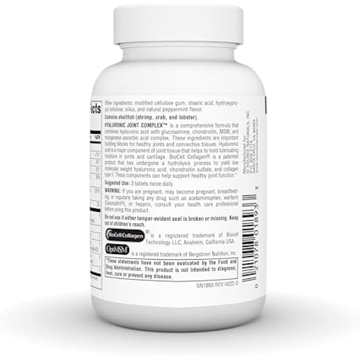 Source Naturals Hyaluronic Joint Complex with Glucosamine, Chondroitin & MSM Extra Strength - 60 Tablets - Image 3