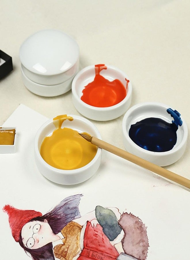 IMIKEYA 5 Layers Mixing Tray Set Round Porcelain Watercolor Palettes Sauce Dishes Stackable Small Nesting Bowls for Watercolor Gouache, 3.6x3.2inch - Image 2