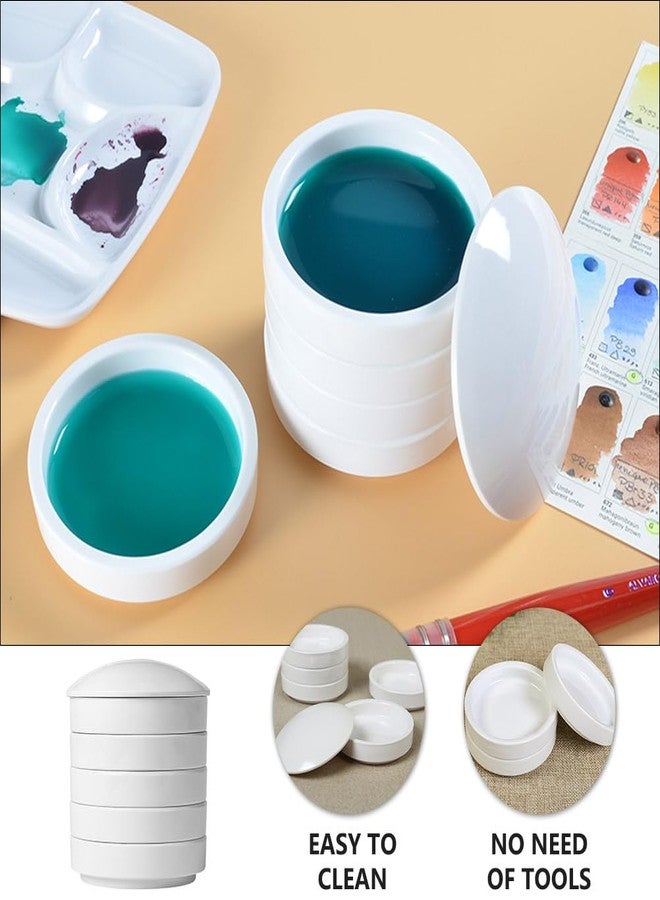 IMIKEYA 5 Layers Mixing Tray Set Round Porcelain Watercolor Palettes Sauce Dishes Stackable Small Nesting Bowls for Watercolor Gouache, 3.6x3.2inch - Image 3