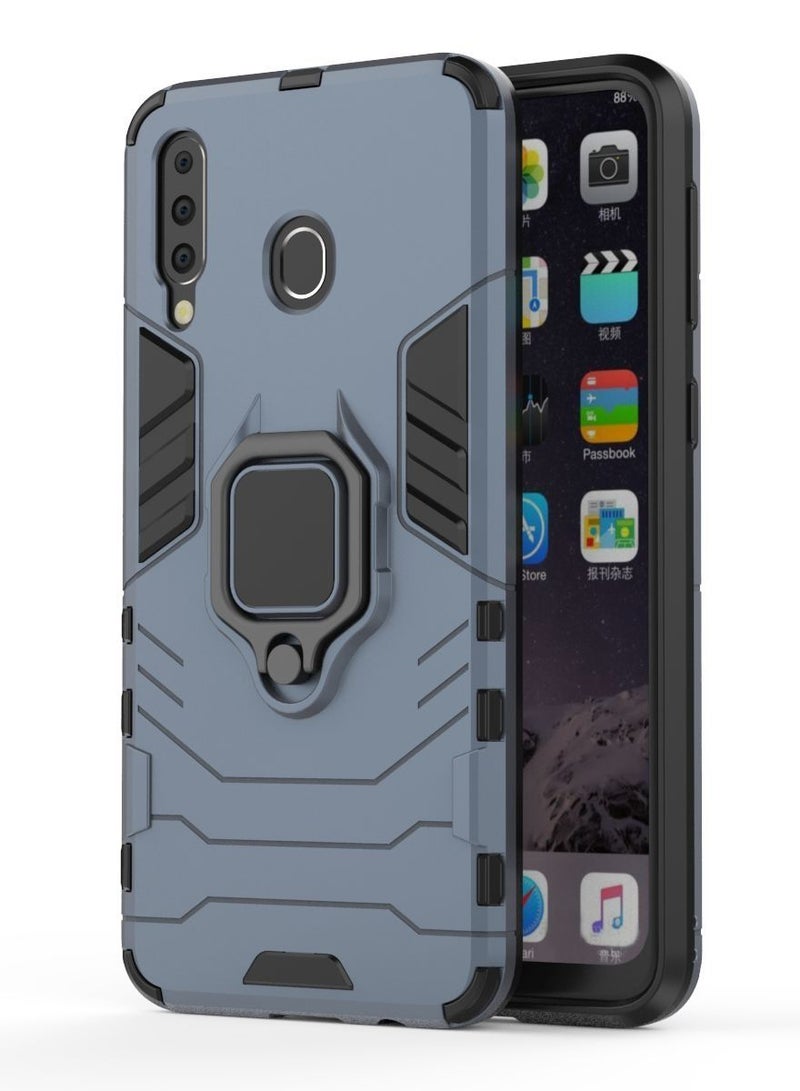 RICOONLINE for Samsung Galaxy M30/A40S Case, Shockproof Protective Phone Cover with Metal Ring Stand Blue - Image 1