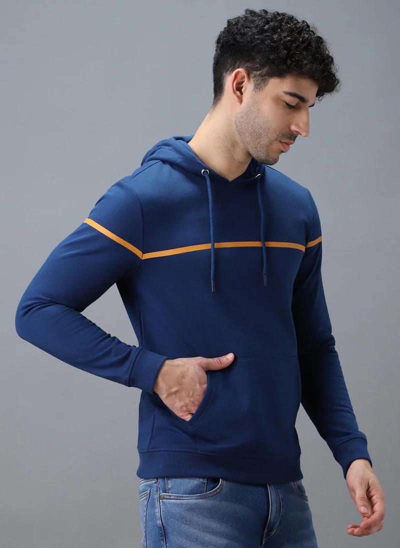 Urbano Fashion Men's Blue Cotton Solid Hooded Neck Sweatshirt