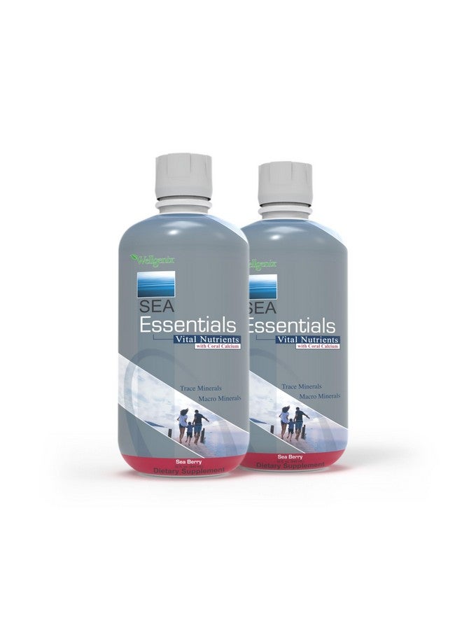 ويلجينيكس مكمل غذائي متعدد الفيتامينات من Wellgenix Sea Essentials - كالسيوم مرجاني سائل ومعادن دقيقة وكبيرة، 1 أونصة يوميًا، بنكهة التوت البحري - للرجال والنساء والبالغين والأطفال، 32 أونصة سائلة (عبوة من قطعتين) - Image 1