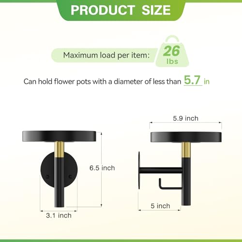 DELLAN Wall Plant Holder, 3 Pack Metal Wall Planters Stand Hanging Shelves for Indoor Plants, Window Sill Plant Decor for Bedroom, Bathroom, Living Room, Home, Office, BlackGold - Image 2