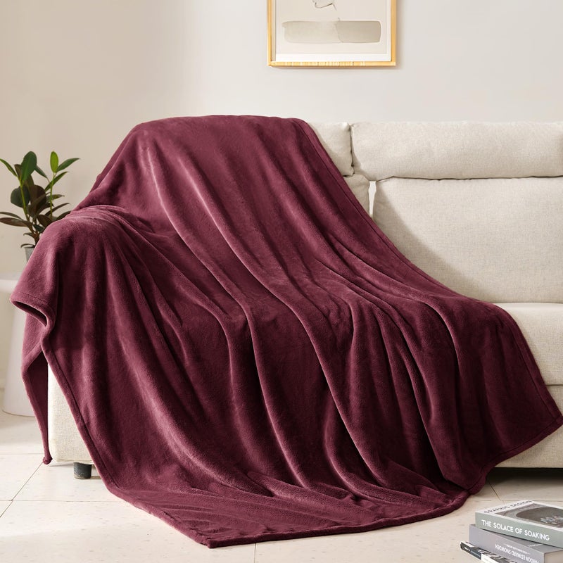 BEAUTEX Fleece Throw Blanket for Couch Sofa or Bed Throw Size Soft Fuzzy Plush Blanket Luxury Flannel Lap Blanket Super Cozy and Comfy for All Seasons Wine 50 x 60