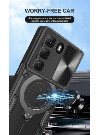 for Infinix Hot 60i 4G / Hot 60 5G Case, Slide Camera Lens Cover, Magnetic Ring Holder Kickstand Protective Phone Case for Infinix Hot 60i 4G / Hot 60 5G, Black - view 3