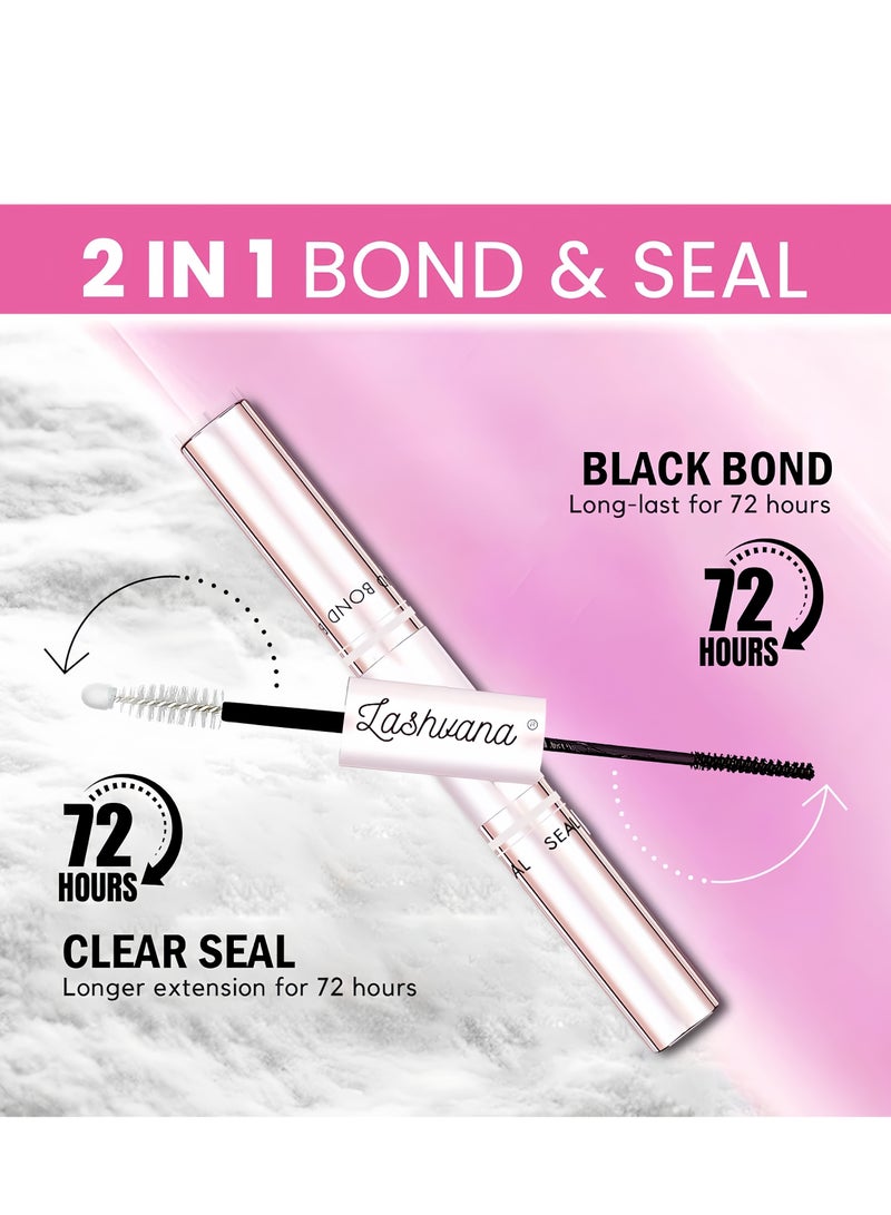 lashvana Eyelash Glue Bond and Seal, 2-in-1 Lash Cluster Glue with Black Bond and Clear Seal, Strong Hold for 72H, Long-Lasting Eyelash Extension Glue for Individual Lashes, DIY Cluster Lashes, Beginners and Home Use, Rose Gold. - Image 2