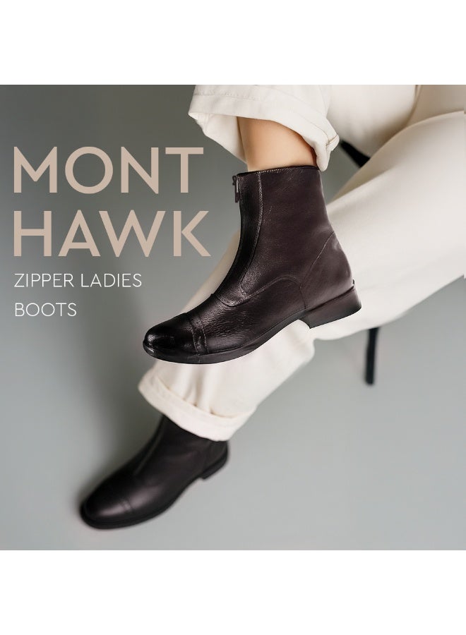 Mont Hawk Long Zipper Closure Retro Style Unisex Fashion Elegant Wear Long Outdoor Boots Women Shoes Mont Hawk Special Genuine Leather Boots (Brown) - Image 3