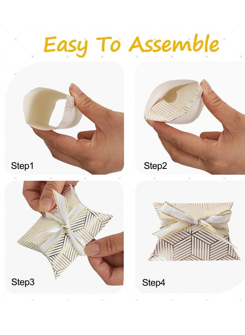 SOLARAE 50-Pack Kraft Paper Pillow Candy Boxes for Girls' Birthday Parties, Baby Showers, and Weddings - Gold Diamond Design (3.58 x 2.48 Inches) - Perfect Party Supplies! - Image 3