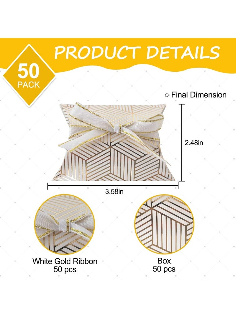 SOLARAE 50-Pack Kraft Paper Pillow Candy Boxes for Girls' Birthday Parties, Baby Showers, and Weddings - Gold Diamond Design (3.58 x 2.48 Inches) - Perfect Party Supplies! - Image 2