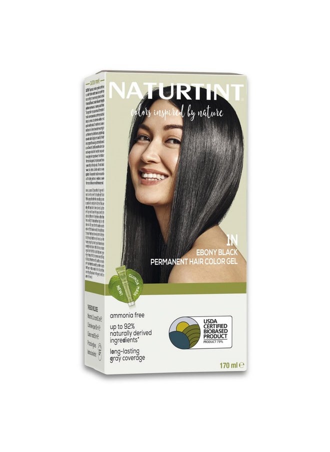 NATURTINT Permanent Hair Color | Ammonia Free Hair Colour Gel | 92% Natural Ingredients | Usda Certified Biobased | 100% Grey Coverage Long Lasting Hair Colour Vegan 170 Ml 1N Ebony Black  - Image 1