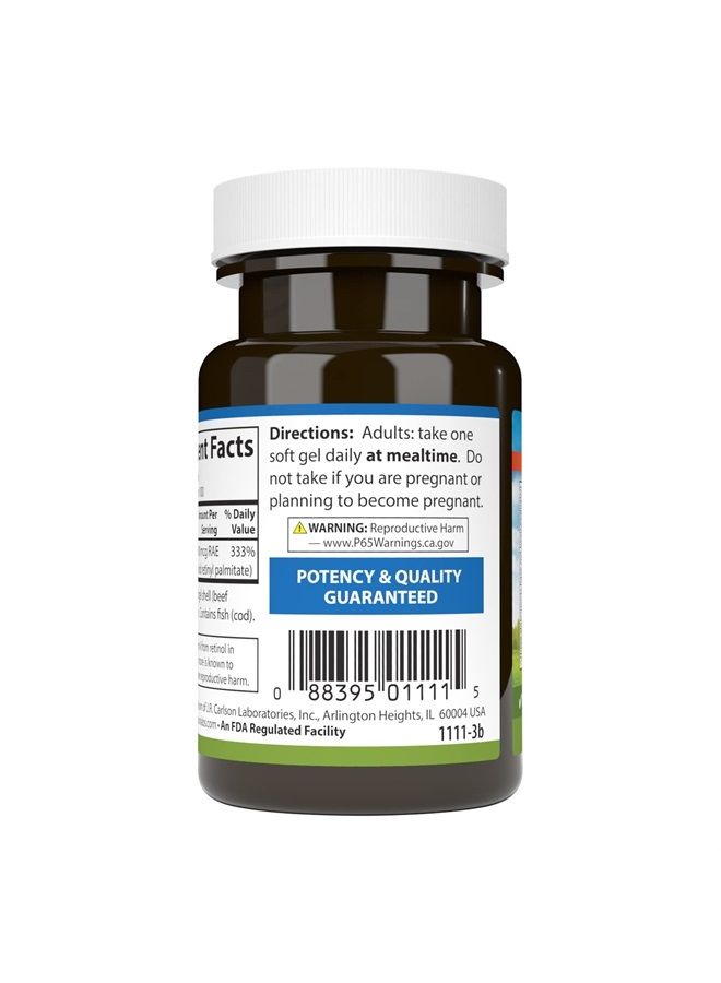 Carlson فيتامين أ، 10000 وحدة دولية (3000 ميكروغرام RAE)، صحة الرؤية، 100 كبسولة لينة - Image 3