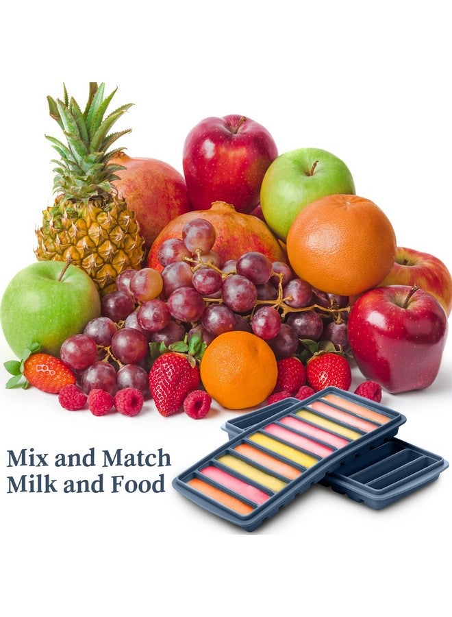 Eaasty 2 Pieces Breastmilk Storage Container Baby Food Milk Silicone Freezer Trays with Lid Breastmilk Freezer Tray Organizer Ice Trays Silicone Storage Bag Tray 10-1 oz Bars(Blue) - Image 4