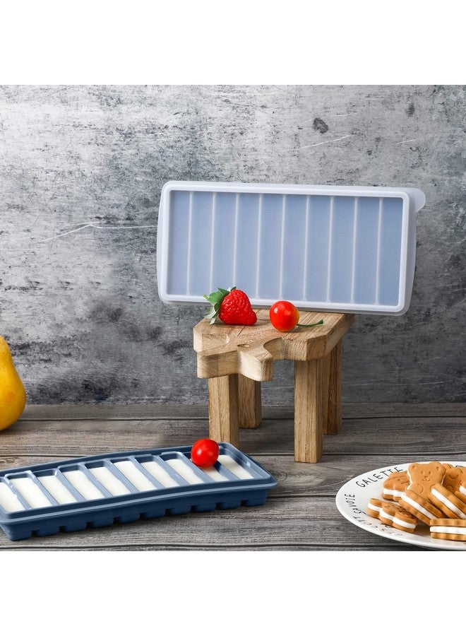 Eaasty 2 Pieces Breastmilk Storage Container Baby Food Milk Silicone Freezer Trays with Lid Breastmilk Freezer Tray Organizer Ice Trays Silicone Storage Bag Tray 10-1 oz Bars(Blue) - Image 2