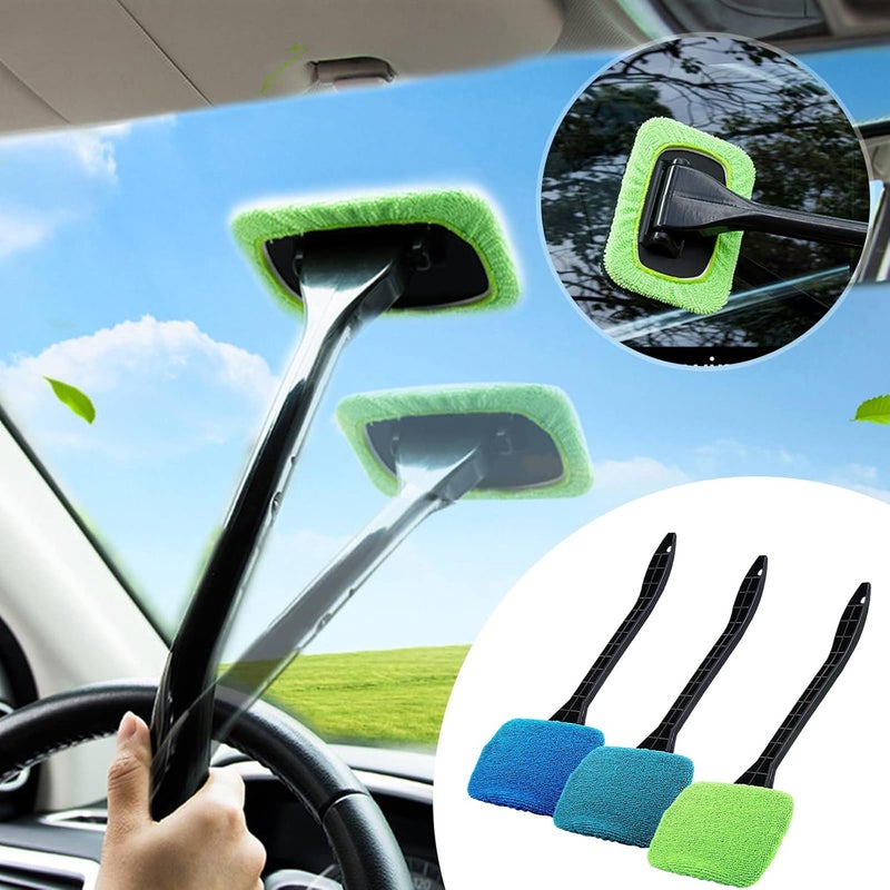 klarako Microfiber Windshield Cleaner Tool, Reusable and Washable Microfiber Wiper, Windshield Cleaning Brushes with Detachable Handle, Window Windscreen Cleaning Towel (Light Blue) - Image 3