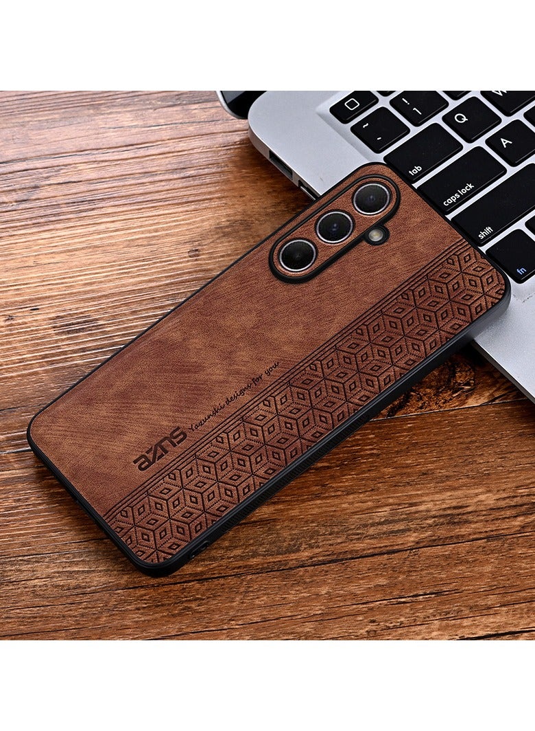 ICARLUS For Samsung Galaxy A37 Anti-scratch Phone Case Imprinted Leather Coated TPU Cover - Brown - Image 2