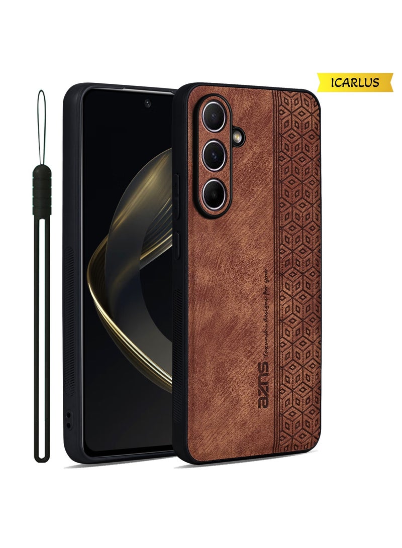 ICARLUS For Samsung Galaxy A37 Anti-scratch Phone Case Imprinted Leather Coated TPU Cover - Brown - Image 1