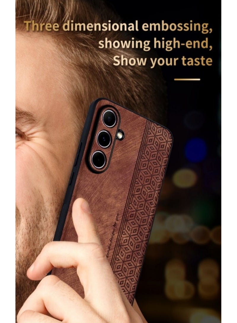 ICARLUS For Samsung Galaxy A37 Anti-scratch Phone Case Imprinted Leather Coated TPU Cover - Brown - Image 3