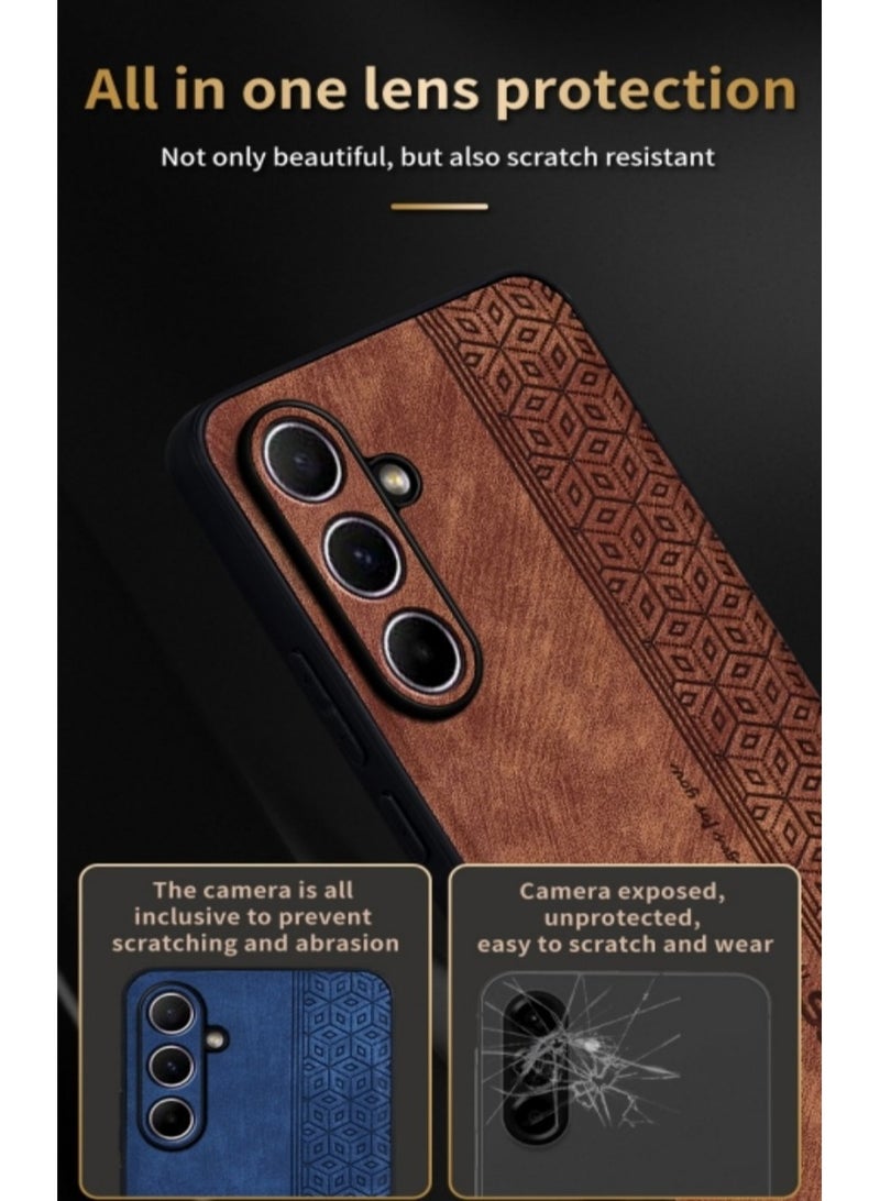 ICARLUS For Samsung Galaxy A37 Anti-scratch Phone Case Imprinted Leather Coated TPU Cover - Brown - Image 5