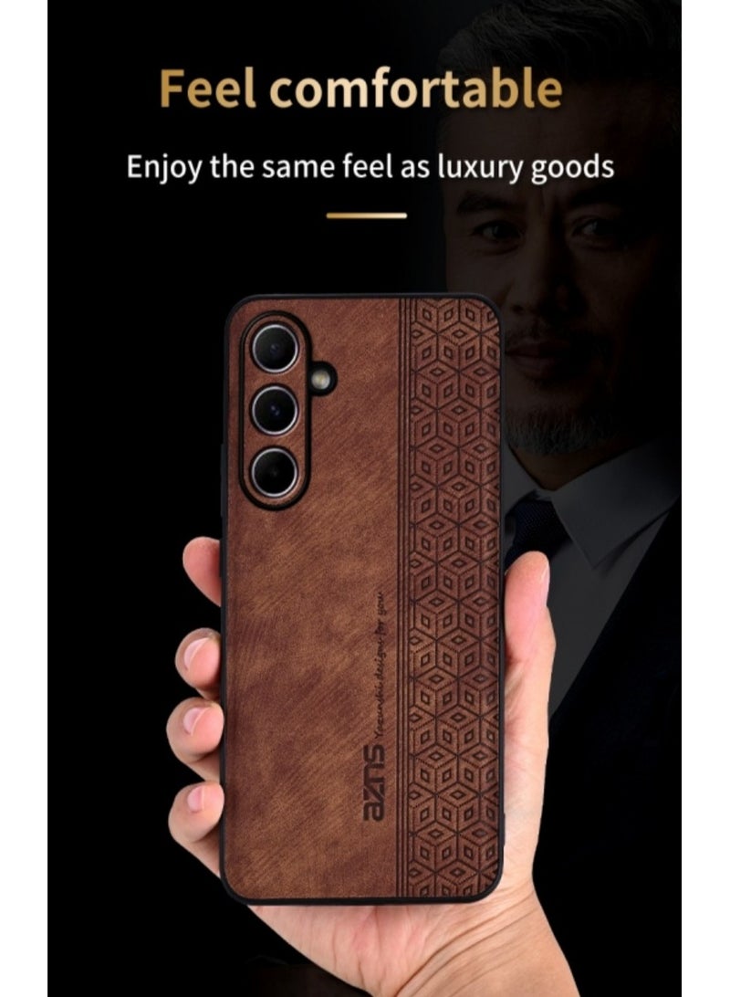 ICARLUS For Samsung Galaxy A37 Anti-scratch Phone Case Imprinted Leather Coated TPU Cover - Brown - Image 4