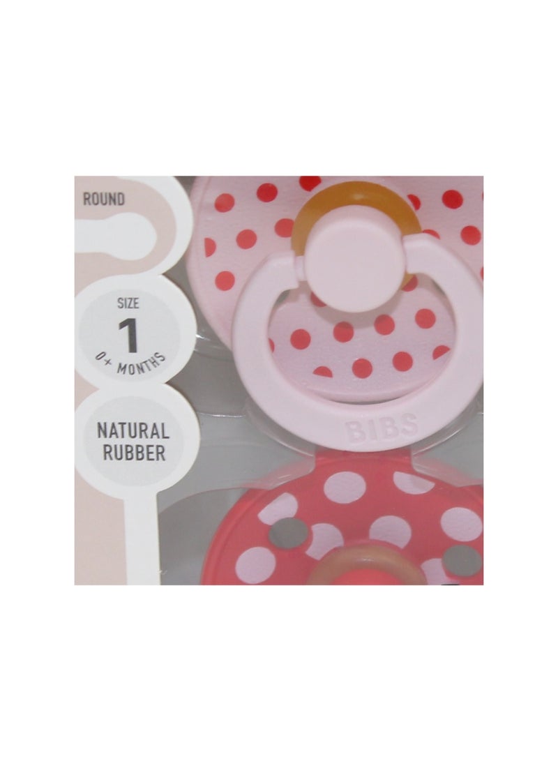 BIBS Pacifier Studio Colour 2 Pack – Polka Latex Size 1 Blossom/Candy Apple - Image 3