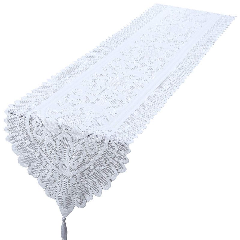 mookaitedecor Lace Table Runner for Wedding Party Coffee Table Decor White 13 x 54 Inch