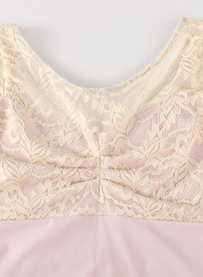 HROYL Women's 3/4 Sleeve Lace Leotards Ballet Dance Gymnastics Bodysuit, Pink, XS - Image 5