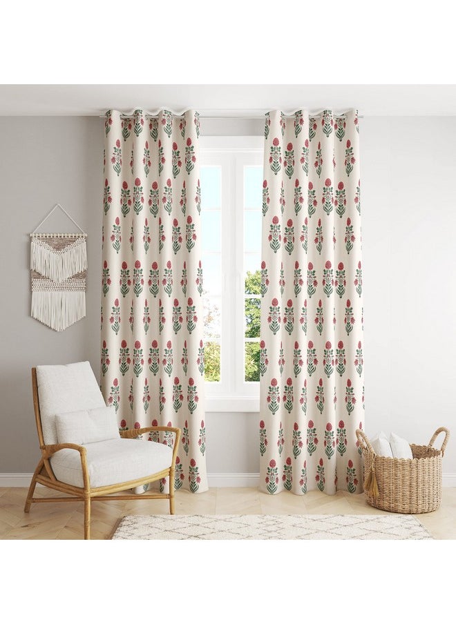 Trance Home Linen Floral Printed 60-65% Room Darkening Curtains for Door and Windows | 7 Feet 100% Cotton Curtains for Living Room Bedroom Office (Aangan Red - Set 2, 7Ft Door Curtains) - pzsku/ZA1C677165CD8234F9086Z/45/_/1737721297/65cae3b7-4822-4360-8e9d-61a1cc95ad84