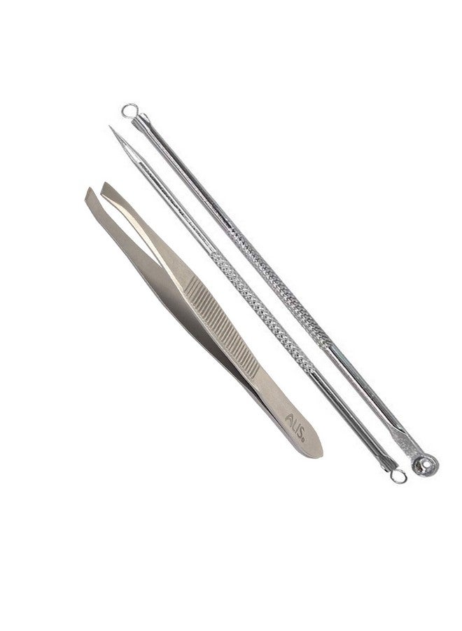 Professional Slant Tip Tweezer & Blackhead Remover Needles For Blackhead, Acne Removal And Eyebrows, Ingrown Hair Daily Beauty Tool (Combo Tweezer & Blackhead Needle) - Image 1