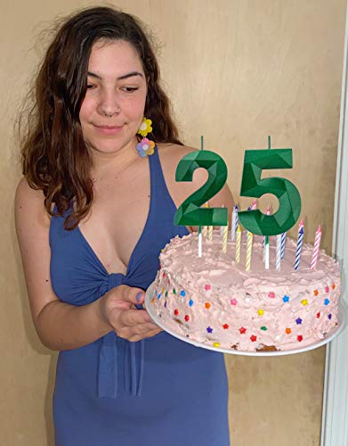Willcan 2.75in 3D Diamond Shape Tall 5 Candles, Glitter 5 Green Color Happy Birthday Cake Toppers Decorating and Celebrating for Adults/Kids Party/Family Baking (Number 5) - Image 4