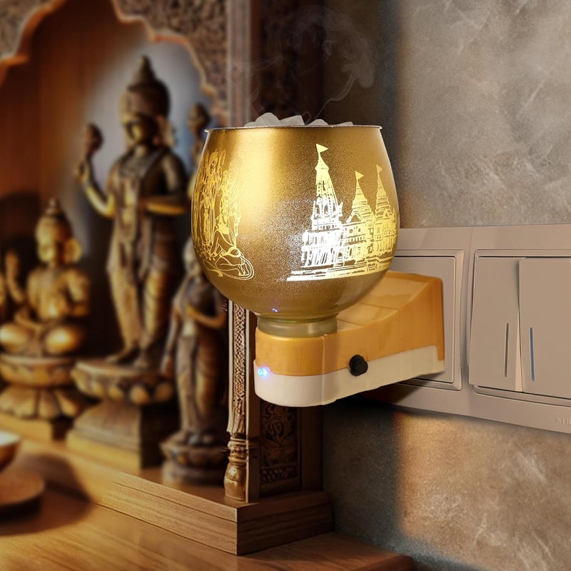 CYCLE Pure Multipurpose Camphor Electric Diffuser (Shri Rama) with Free Camphor Tablets | Electric Aroma Diffuser for Home | Ceramic Kapoor Dani with On/Off Switch | Night Lamp for Bedroom, Child Safe - Image 1