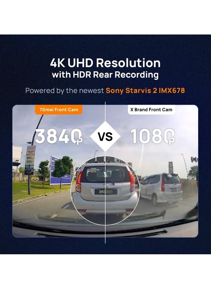 70 ماي مجموعة كاميرا داش A810-2 رؤية مزدوجة حقيقية بدقة 4K HDR، مسجل GPS مدمج، ADAS، مستشعر Starvis 2 IMX 678 150¬∞ واسع، وضع انتظار اختياري مع كشف الحركة والفاصل الزمني - Image 4