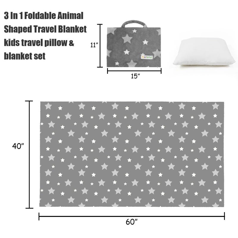 Vigorspring 3-In-1 Kids Travel Pillow And Blanket Set - 40X60 Inches Soft Grey Star Design | Travel Blanket Airplane Compact With Bag | Ideal For Travel  Camping  Car Rides & Home Decor - Image 3
