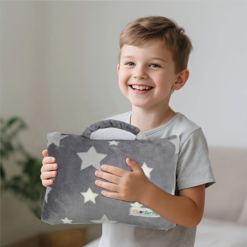 Vigorspring 3-In-1 Kids Travel Pillow And Blanket Set - 40X60 Inches Soft Grey Star Design | Travel Blanket Airplane Compact With Bag | Ideal For Travel  Camping  Car Rides & Home Decor - Image 4