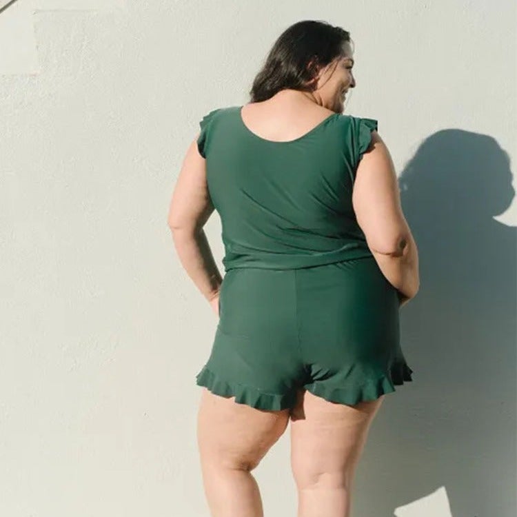 [One-Piece Swimsuit Without Chest Pad Without Lining] No Chest Pad Without Lining 2024 Solid Color Plus Size Swimsuit Swimsuit Seaside - Image 2