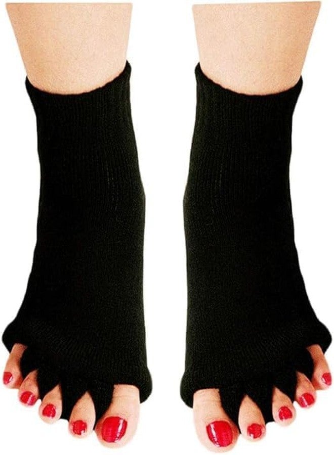 Cojuz Foot Alignment Socks women 5 Finger Toe Separator for Men & Women (Free Size | Black) Plantar Fasciitis Leg Foot Pain Relief Bunion Corrector Hallux Valgus, Orthopaedic socks for Office, Yoga, Gym - Image 2