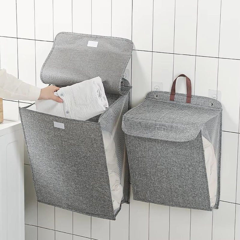 Cloudzy Laundry Basket with Handle Folding Wall mounted Hanging Washing Clothe Bedroom Mesh Toys Dolls Organizer Large Capacity Dirty Clothe Storage Collapsible Bag with Adhesive Hook Combo - Image 2