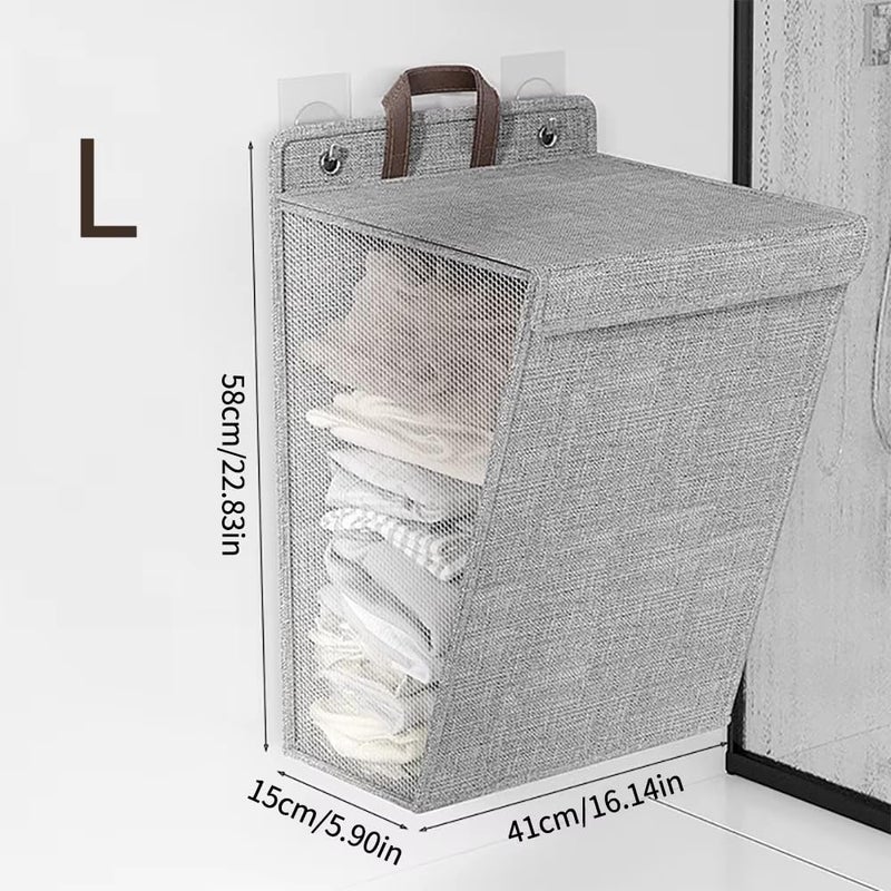 Cloudzy Laundry Basket with Handle Folding Wall mounted Hanging Washing Clothe Bedroom Mesh Toys Dolls Organizer Large Capacity Dirty Clothe Storage Collapsible Bag with Adhesive Hook Combo - Image 5