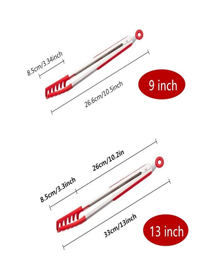 جيلوكيبو ملقط معكرونة أحمر من الفولاذ المقاوم للصدأ، ملقط سباغيتي كبير من الفولاذ المقاوم للصدأ 9 بوصات و13 بوصة، تصميم مريح للمقبض، أداة تقديم المعكرونة للنودلز، أدوات الطبخ والخبز في المطبخ (عبوة من قطعتين) - Image 2
