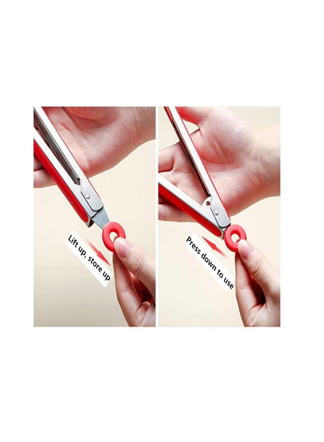 جيلوكيبو ملقط معكرونة أحمر من الفولاذ المقاوم للصدأ، ملقط سباغيتي كبير من الفولاذ المقاوم للصدأ 9 بوصات و13 بوصة، تصميم مريح للمقبض، أداة تقديم المعكرونة للنودلز، أدوات الطبخ والخبز في المطبخ (عبوة من قطعتين) - Image 4