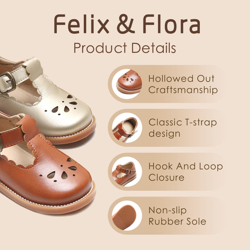 Felix & Flora Toddler Little Girl Brown Mary Jane Dress Shoes - Ballet Flats for Easter Flower Girl Party School Shoesï¼ˆBrown,5 Toddler - Image 5