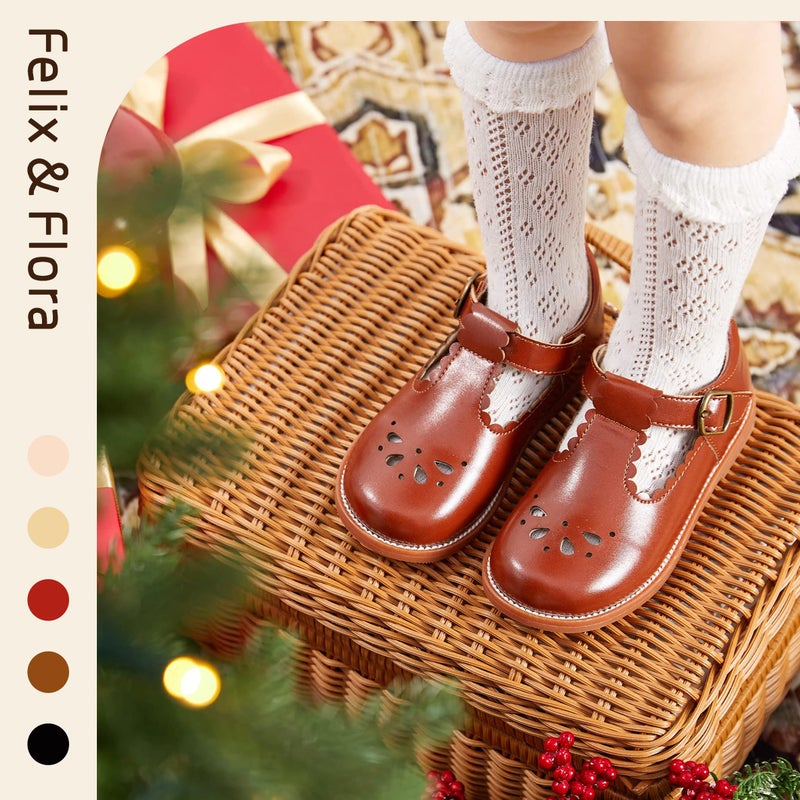 Felix & Flora Toddler Little Girl Brown Mary Jane Dress Shoes - Ballet Flats for Easter Flower Girl Party School Shoesï¼ˆBrown,5 Toddler - Image 3