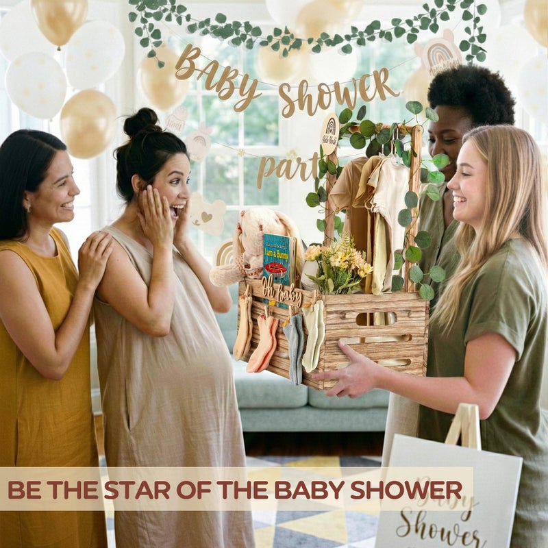 Giftacity Wooden Baby Shower Crate Closet - Personalized Baby Gift Baskets with Hangers and Handle, Brown Large Newborn Boy Girl Clothes Storage Box for Newborn New Parent - Image 2
