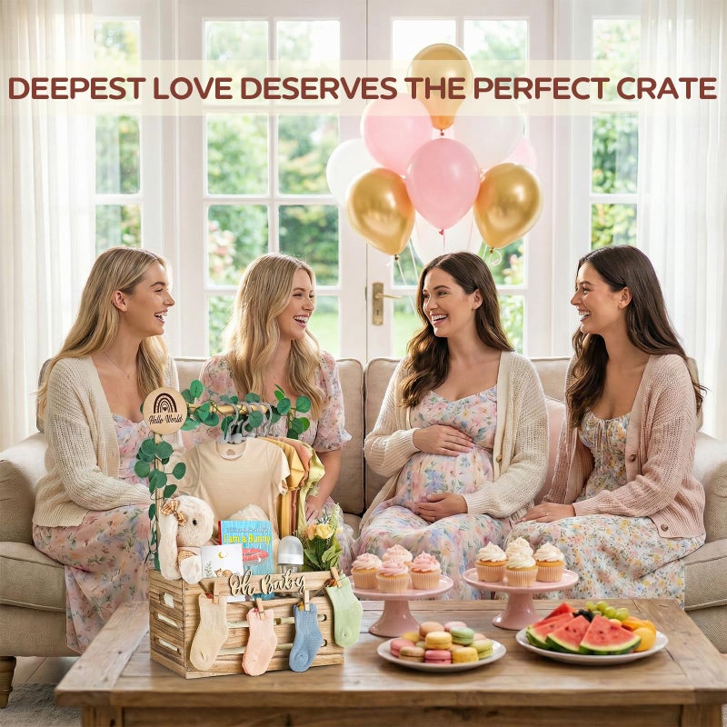 Giftacity Wooden Baby Shower Crate Closet - Personalized Baby Gift Baskets with Hangers and Handle, Brown Large Newborn Boy Girl Clothes Storage Box for Newborn New Parent - Image 4