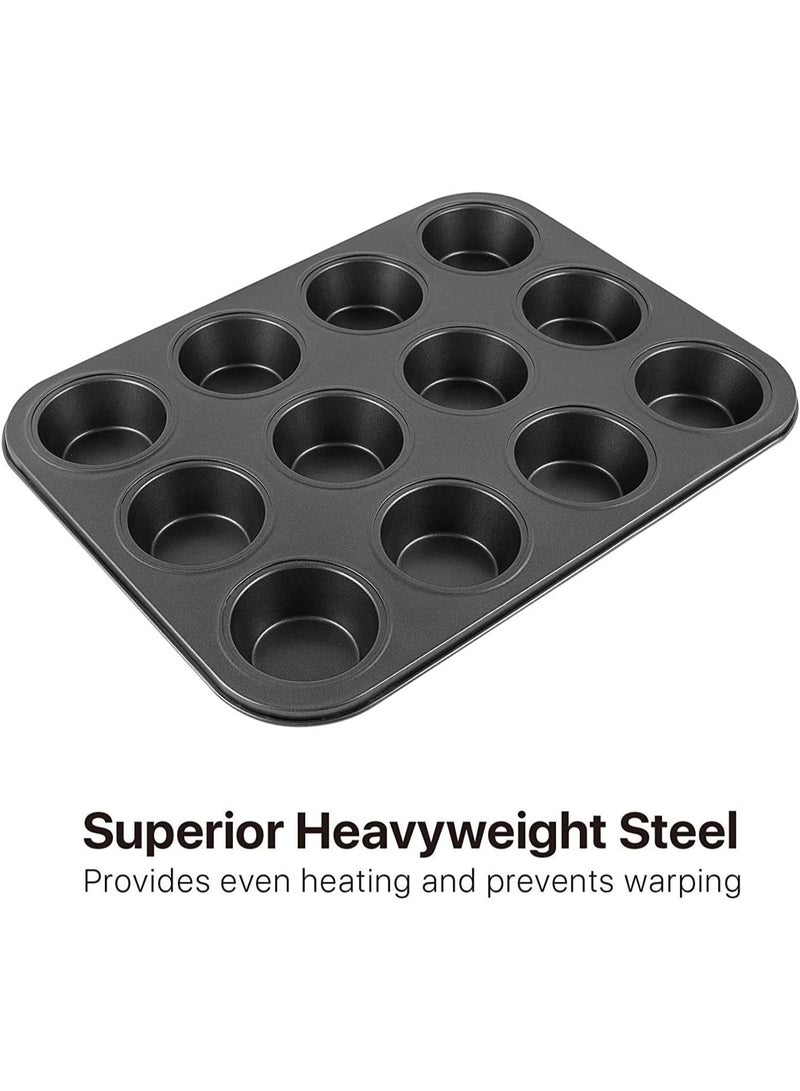 Black Stone BLACKSTONE Cups Mini Muffin Bun Cupcake Baking cake pan, cake making pan, non stick bakeware (12 Cups) - Image 4