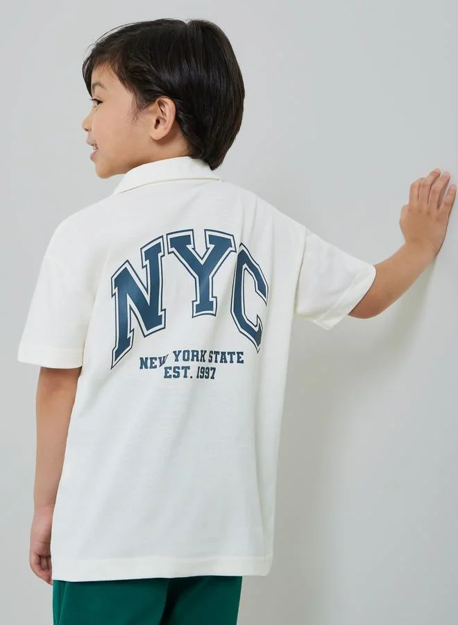 Styli Boys Off White Resort Collar Printed Jersey Shirt